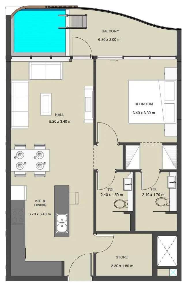 Lucky Oasis Residence 1 bed floor plan, 814 sqft