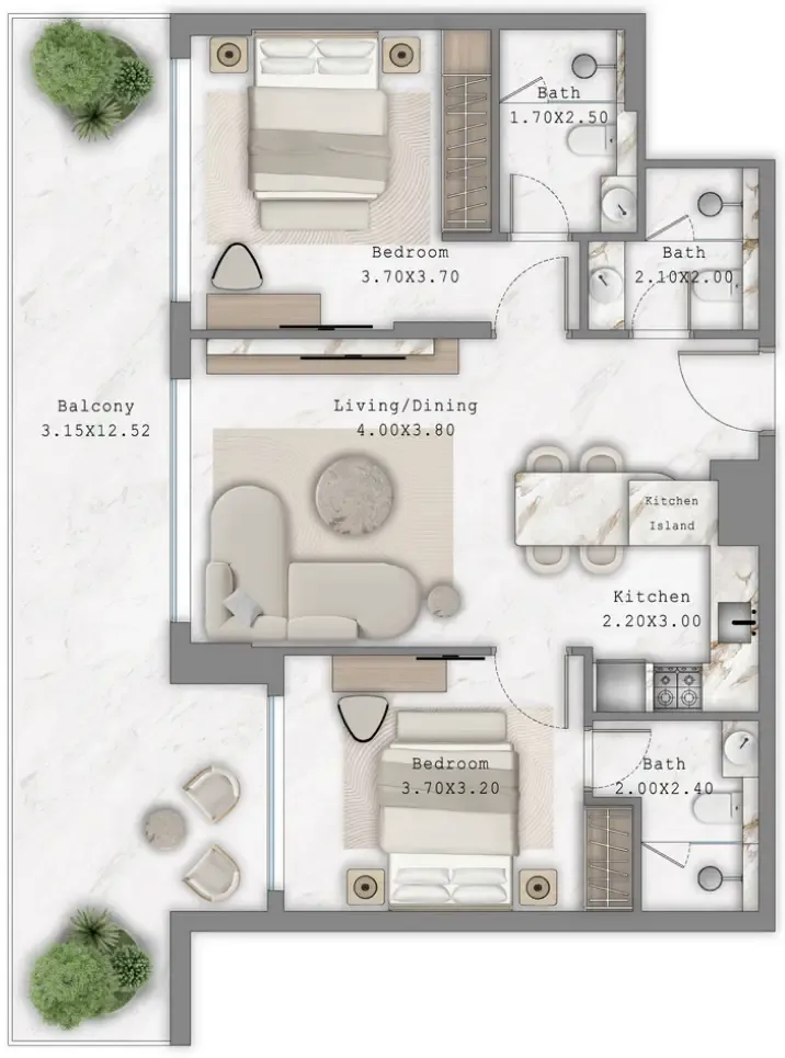 Aark Terraces 2 bed floor plan, 1,121 sqft