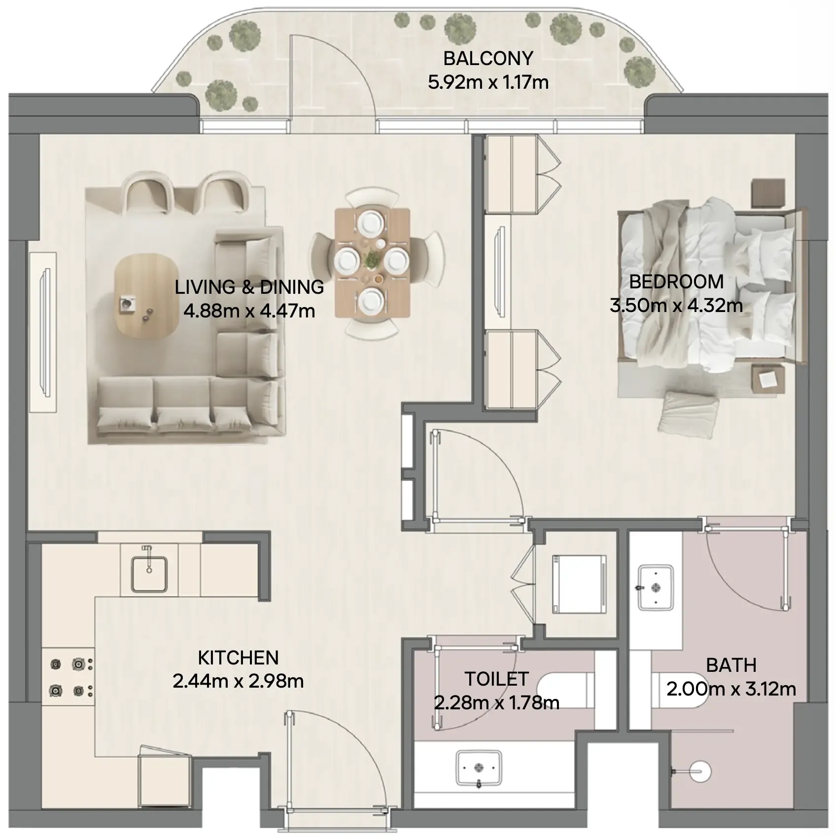 Mirasol II 1 bed floor plan, 806 – 1,041 sqft