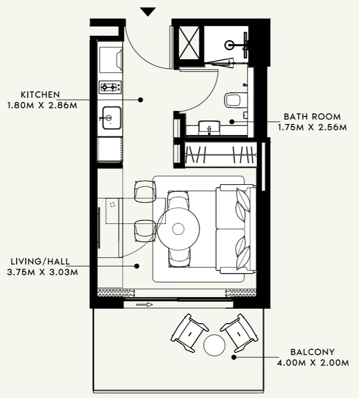 Azizi Venice Studio floor plan, 364 sqft