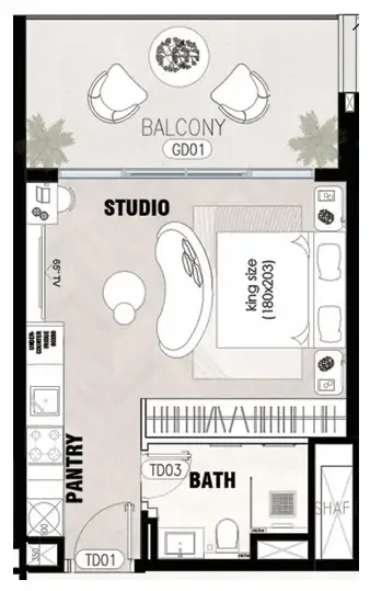 Solcasa Residence Studio floor plan, 450 sqft