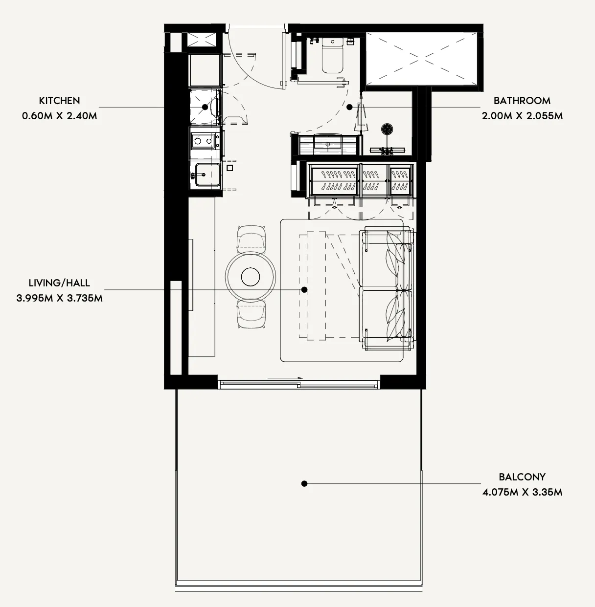 Azizi Rose Studio floor plan, 438 sqft