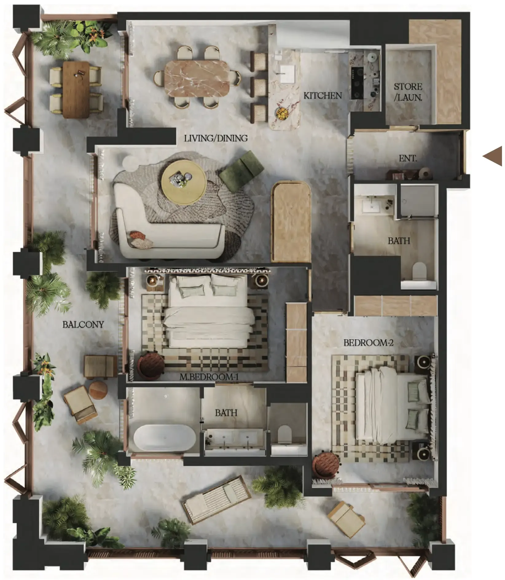 Elire Managed by LUX 2 bed floor plan, 1,551 sqft