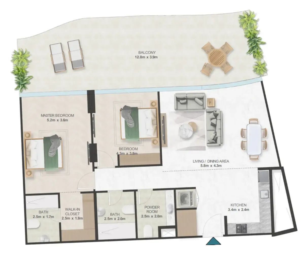 Oystra 2 bed floor plan, 1,766 sqft