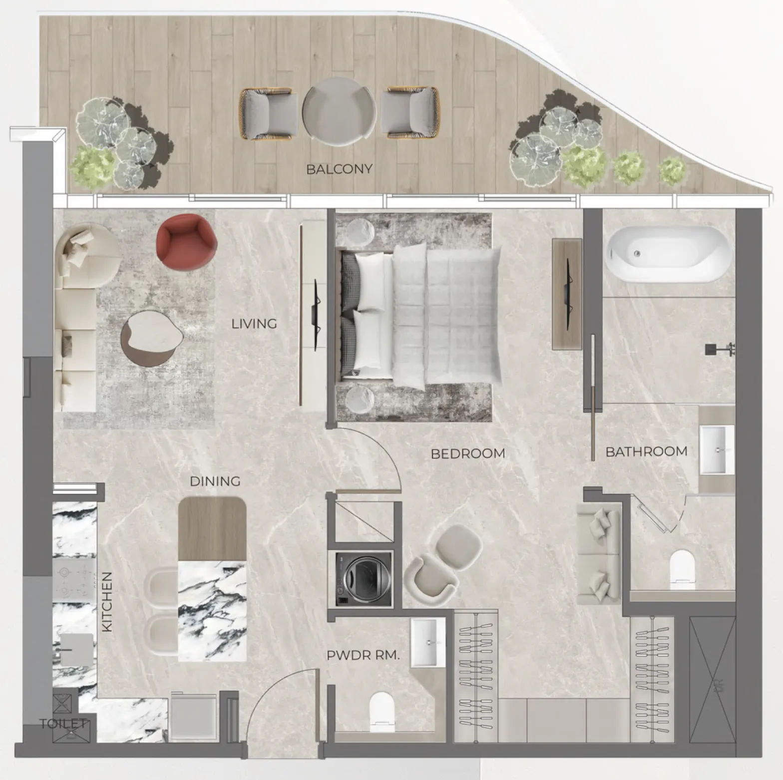 Beverly Grande 1 bed floor plan, 943 – 946 sqft