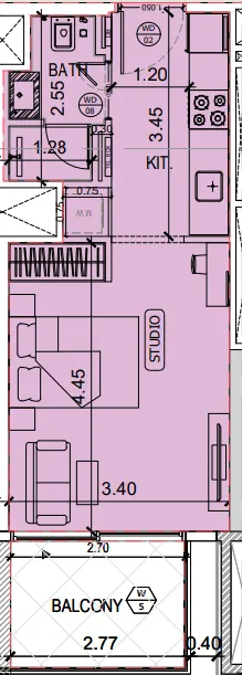 Binghatti Amberhall Studio floor plan, 368 sqft