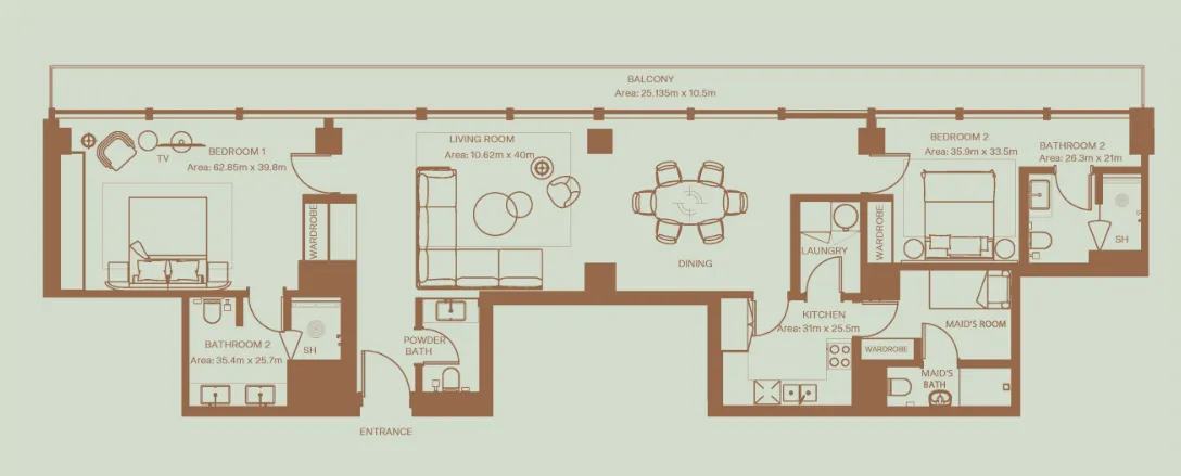 Eden House The Park 2 bed floor plan, 1,800 sqft