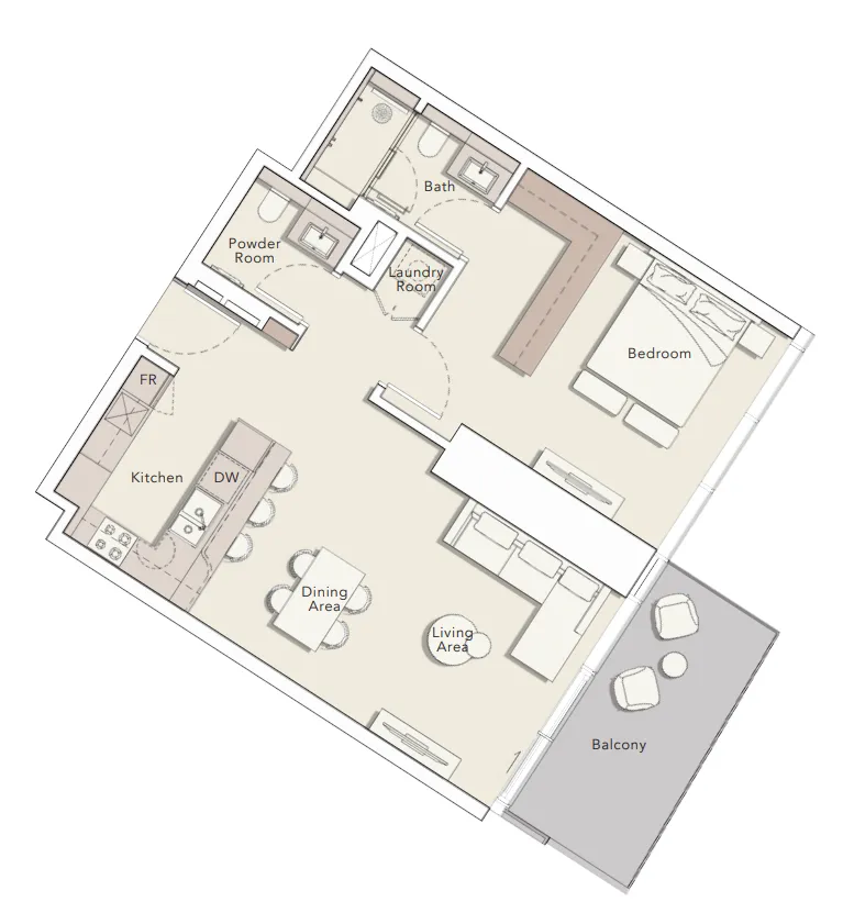Mercer House 1 bed floor plan, 931 sqft