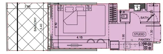 Project Maybach Studio floor plan, 390 – 408 sqft
