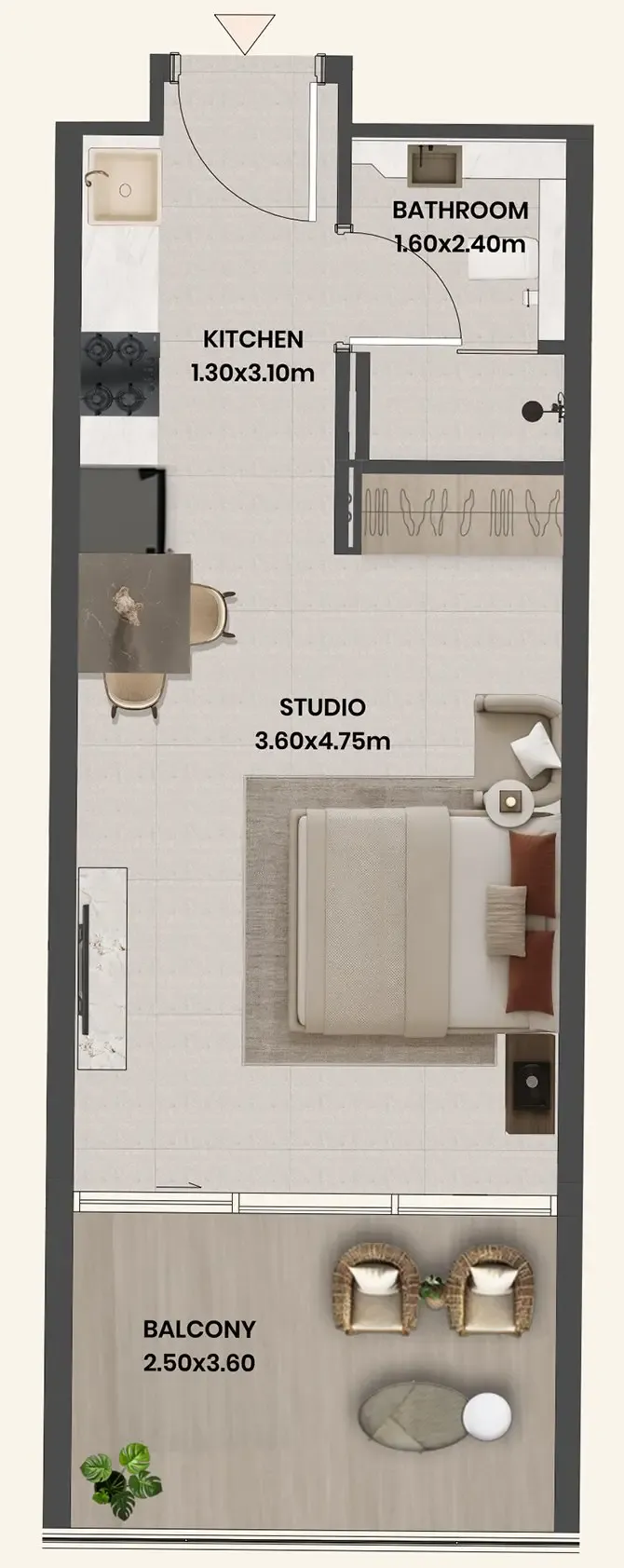 Divine Al Barari Studio floor plan, 436 sqft