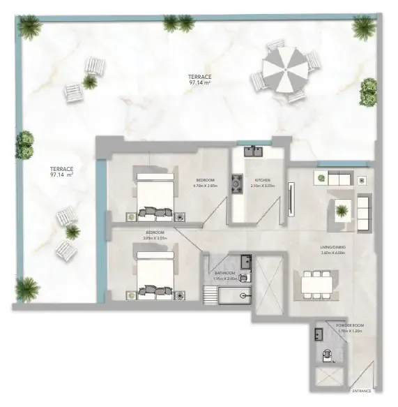 Azha Views Residences 2 bed floor plan, 2,536 sqft