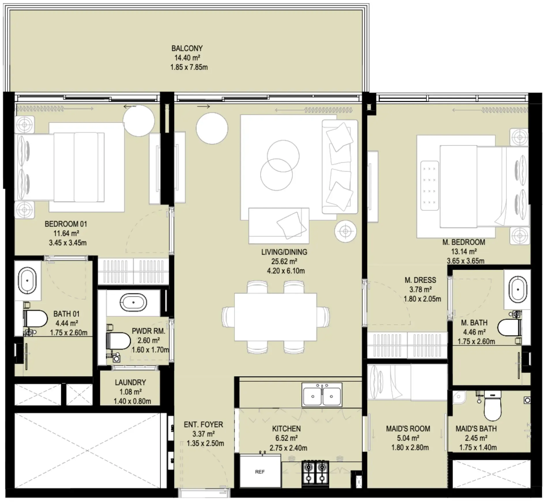Aura Prestige 2 bed floor plan, 1,186 sqft
