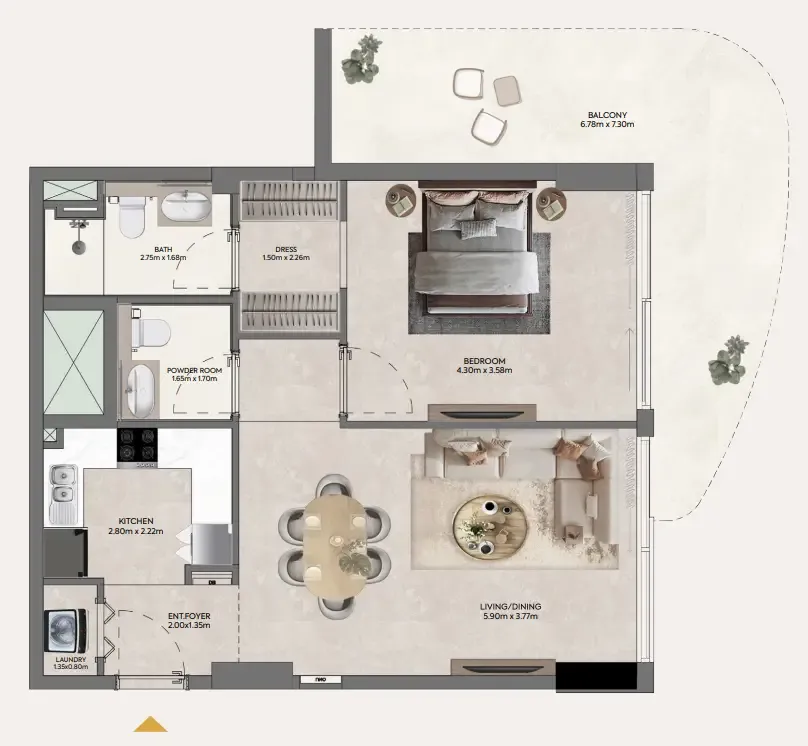 Hermina by Casagrand 1 bed floor plan, 953 sqft