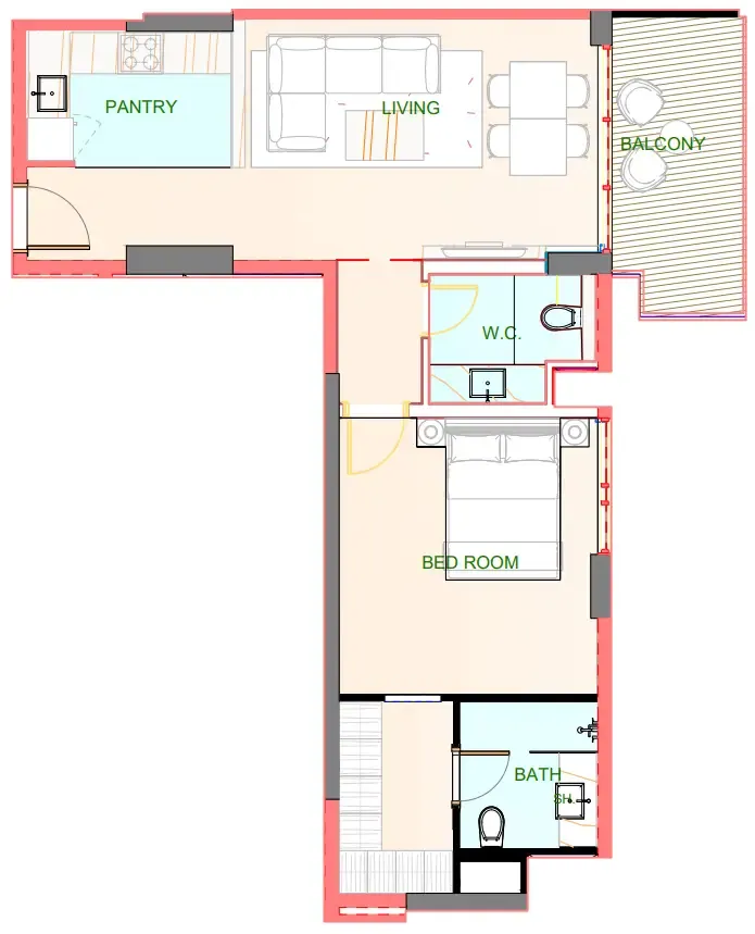 Playa Viva 1 bed floor plan, 741 sqft