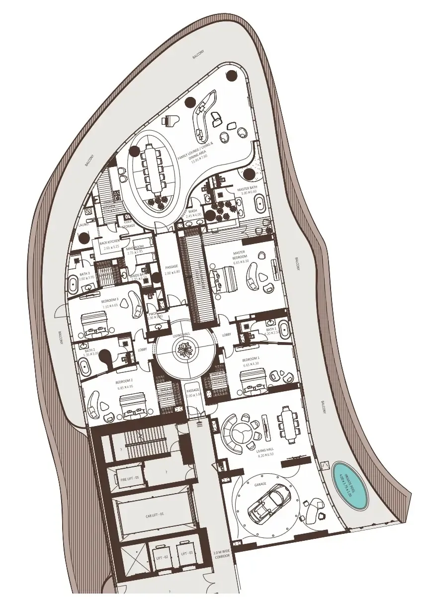 Bugatti Residences by Binghatti 5 bed floor plan, 9,986 sqft