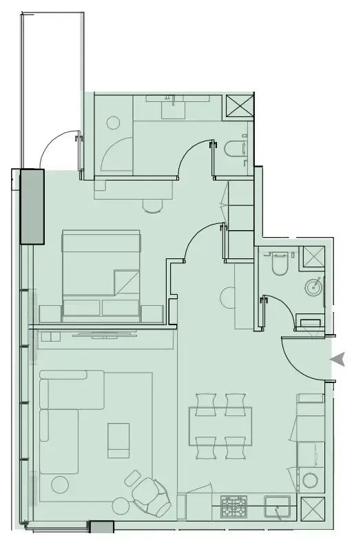 Wynwood Horizon 1 bed floor plan, 735 sqft