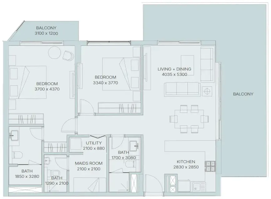 The Haven 3 2 bed floor plan, 1,484 sqft