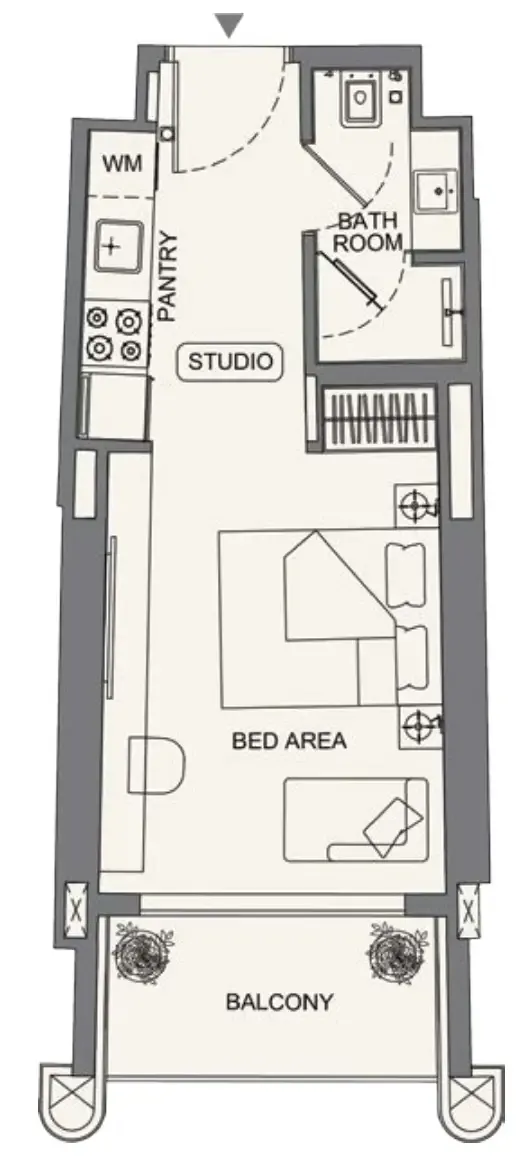 Binghatti Wraith Studio floor plan, 341 sqft