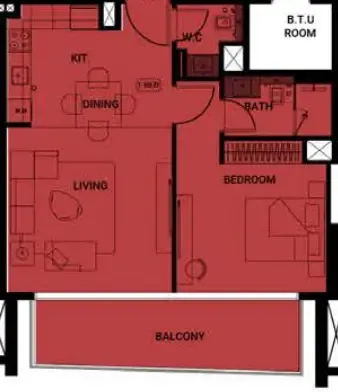 Binghatti Ruby 1 bed floor plan, 764 sqft