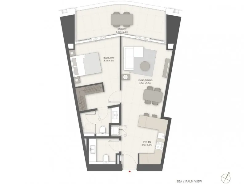 LIV Lux 1 bed floor plan, 901 sqft