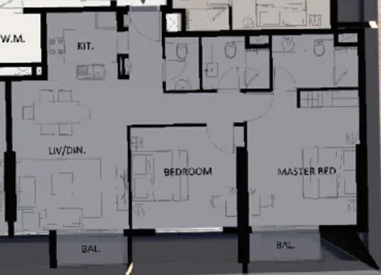 Altai Tower 2 bed floor plan, 1,023 sqft