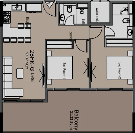 Golden Woods Albab Views 2 bed floor plan, 1,084 sqft