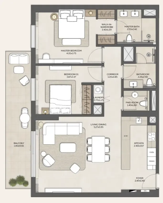 Expo Valley Views - Ghadeer 2 bed floor plan, 1,363 sqft