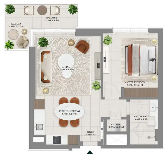 Vida Residences Hillside 2 bed floor plan, 1,335 sqft