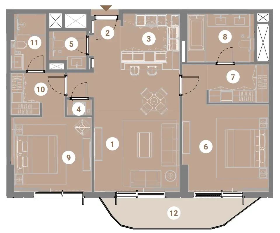 Takaya 2 bed floor plan, 1,266 sqft