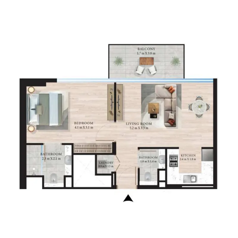 Maas Azurline Residences 1 bed floor plan, 611 sqft
