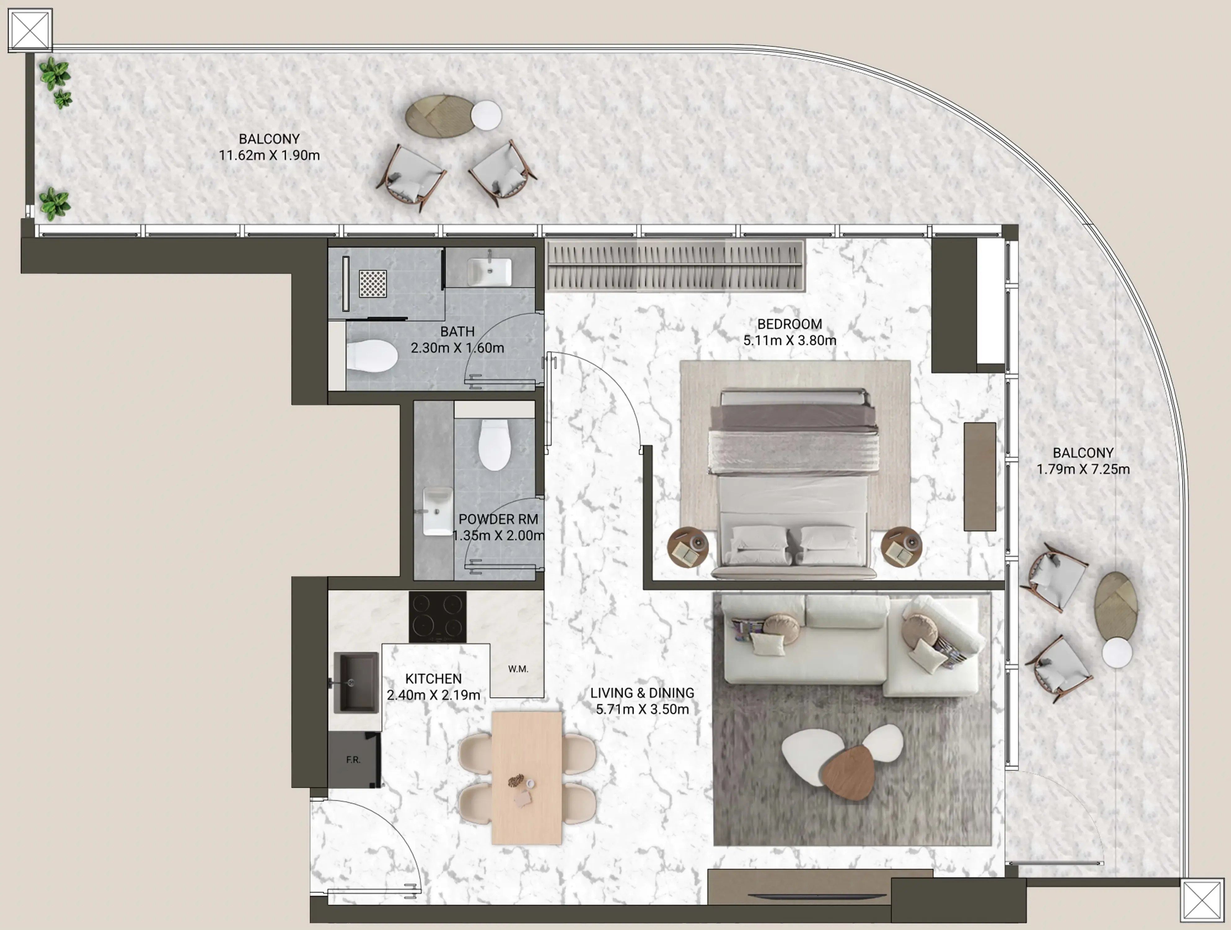 V-Suites 1 bed floor plan, 984 sqft