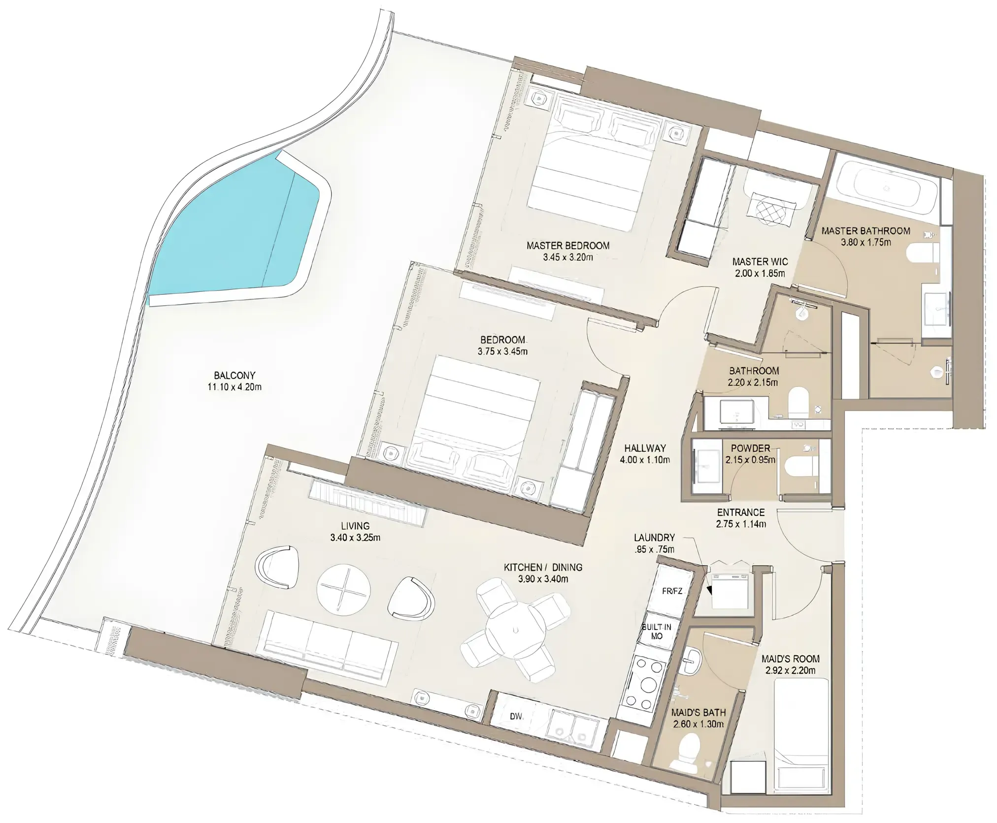 Laguna Residence 2 bed floor plan, 1,462 – 1,487 sqft