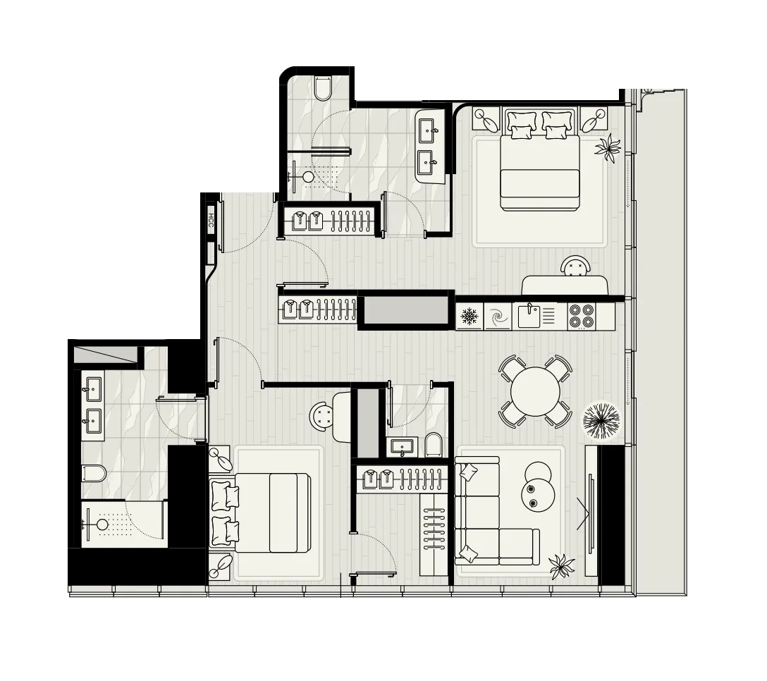 LIV Maritime 2 bed floor plan, 1,276 sqft