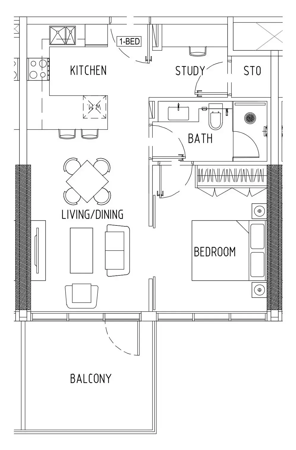 Damac District 1 bed floor plan, 674 sqft