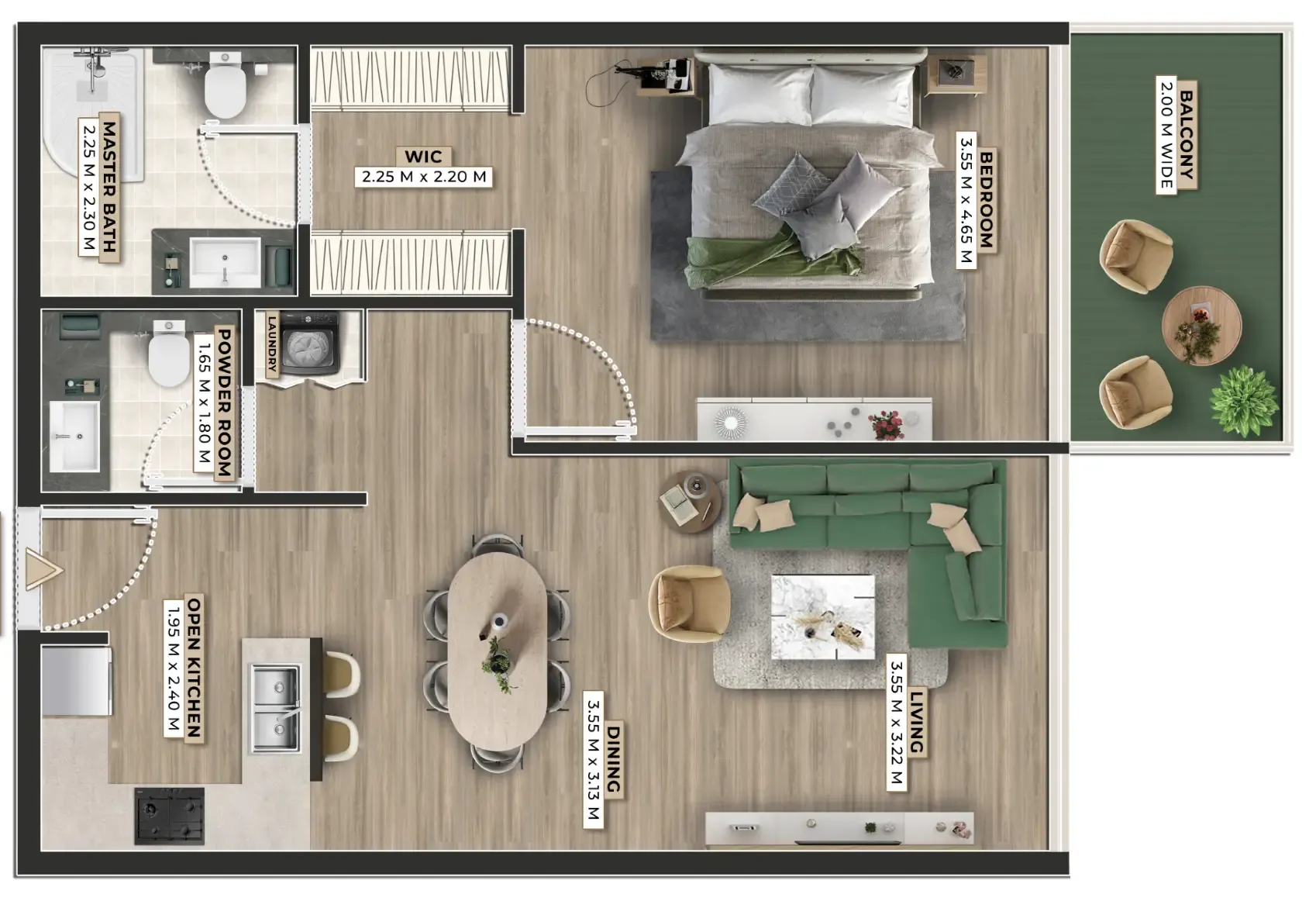 Firoza 1 bed floor plan, 822 sqft