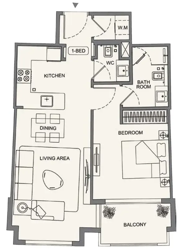 Binghatti Wraith 1 bed floor plan, 662 – 667 sqft