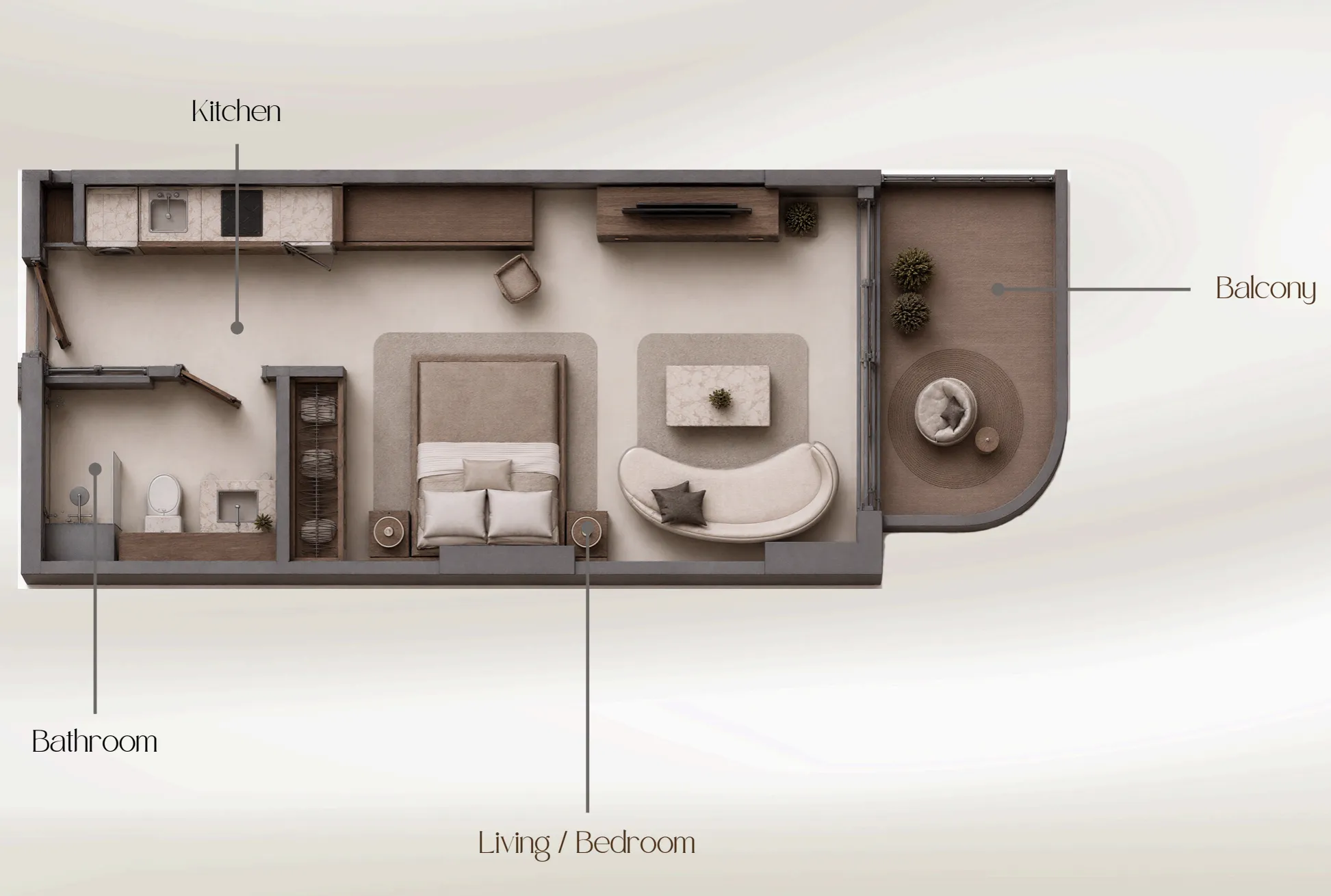 Beverly Crown Studio floor plan, 436 – 442 sqft