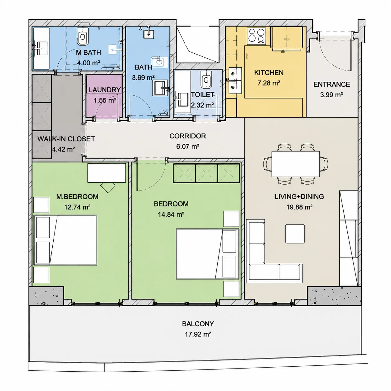 Uptown Muscat 2 bed floor plan, 1,359 – 1,908 sqft