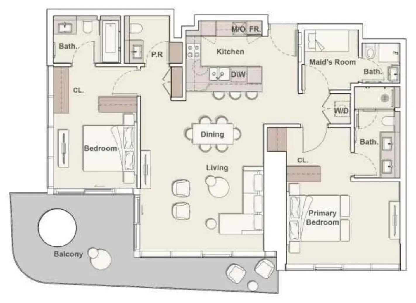 Mercer House 2 bed floor plan, 1,598 sqft