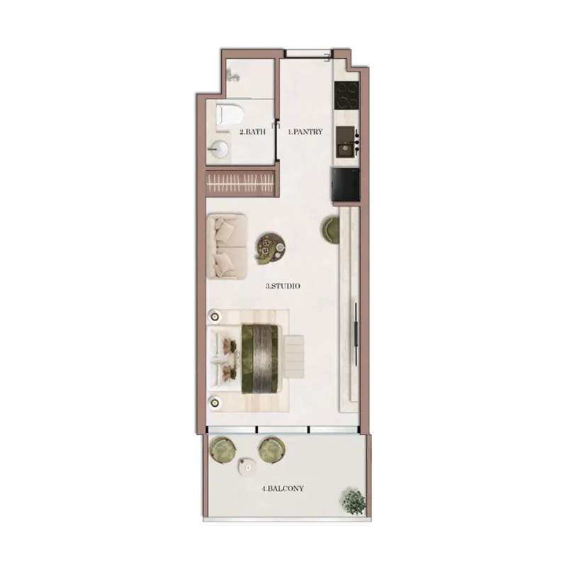Havencia Studio floor plan, 401 – 412 sqft