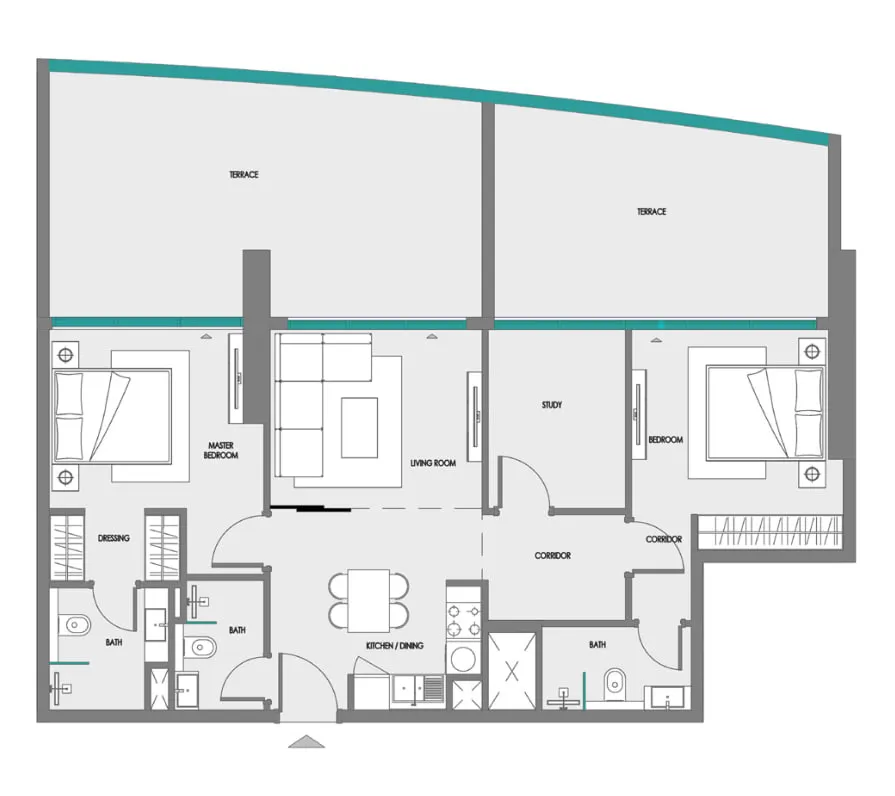 Samana Greenfield 2 2 bed floor plan, 1,154 – 1,401 sqft
