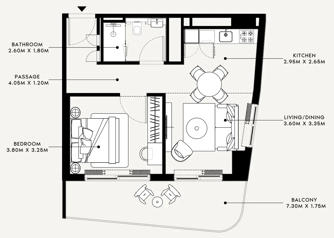 Azizi Milan 1 bed floor plan, 680 sqft