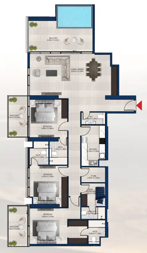 Al Vista 3 bed floor plan, 2,186 sqft