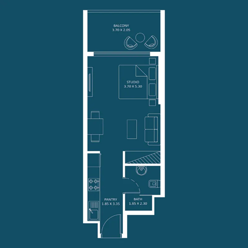 Oasiz 2 Studio floor plan, 398 sqft