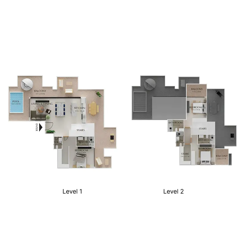 Treppan Tower 3 bed floor plan, 2,640 sqft