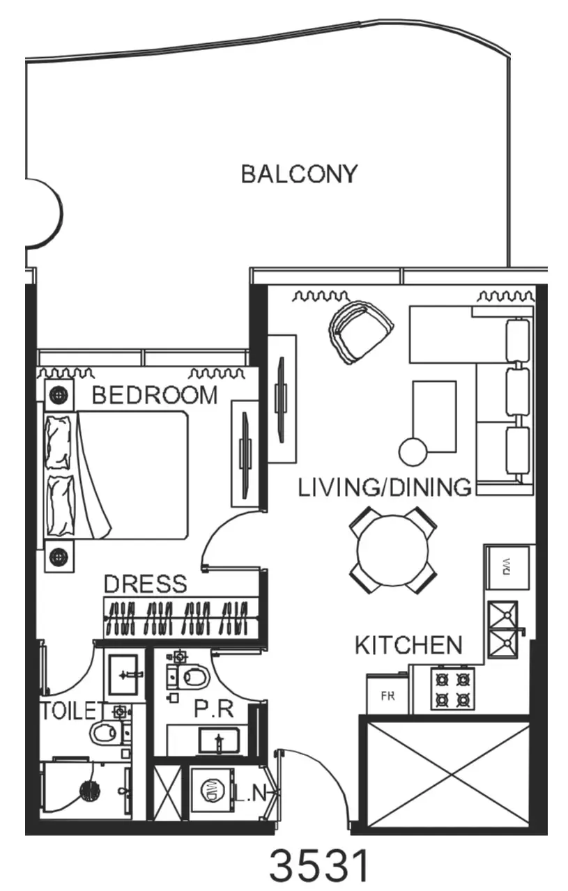 The WOW Tower 1 bed floor plan, 805 sqft