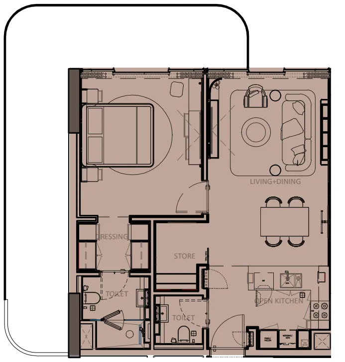 Sunset Bay Grand 1 bed floor plan, 1,121 sqft