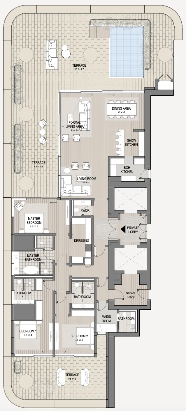 Vela Viento 3 bed floor plan, 5,430 sqft