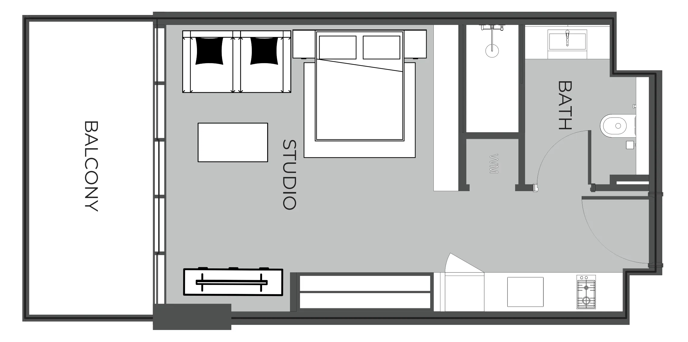 The Boulevard Studio floor plan, 463 sqft