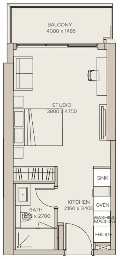 Nirvana Residences 1 Studio floor plan, 439 sqft